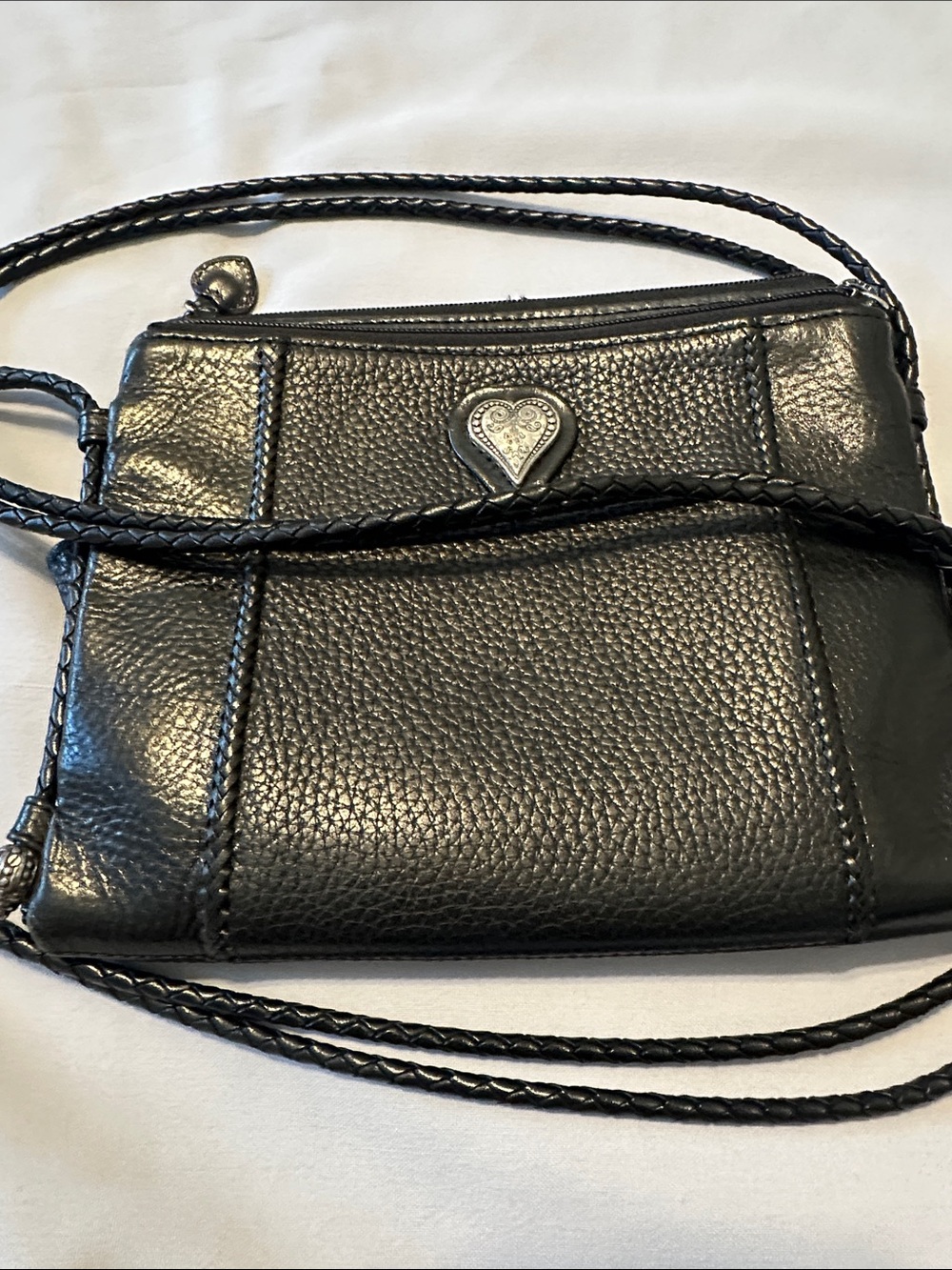 Brighton Black Leather wallet Crossbody Bag with Heart Accent